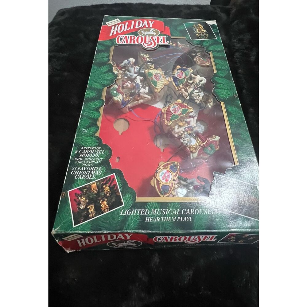 VTG 1992 Mr Christmas Carousel 6 Horses Motion Lights Music Organ Circus w/Box